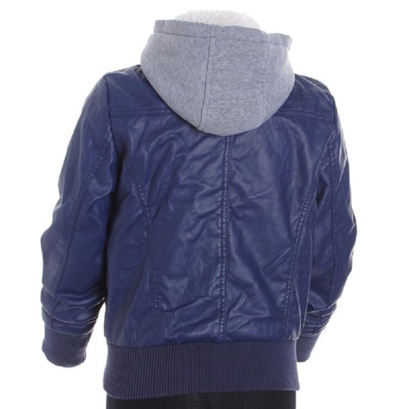 Girl's Therapy Faux Leather Jacket w/ Hood Navy Size Small (7/8) New - Picture 2 of 2
